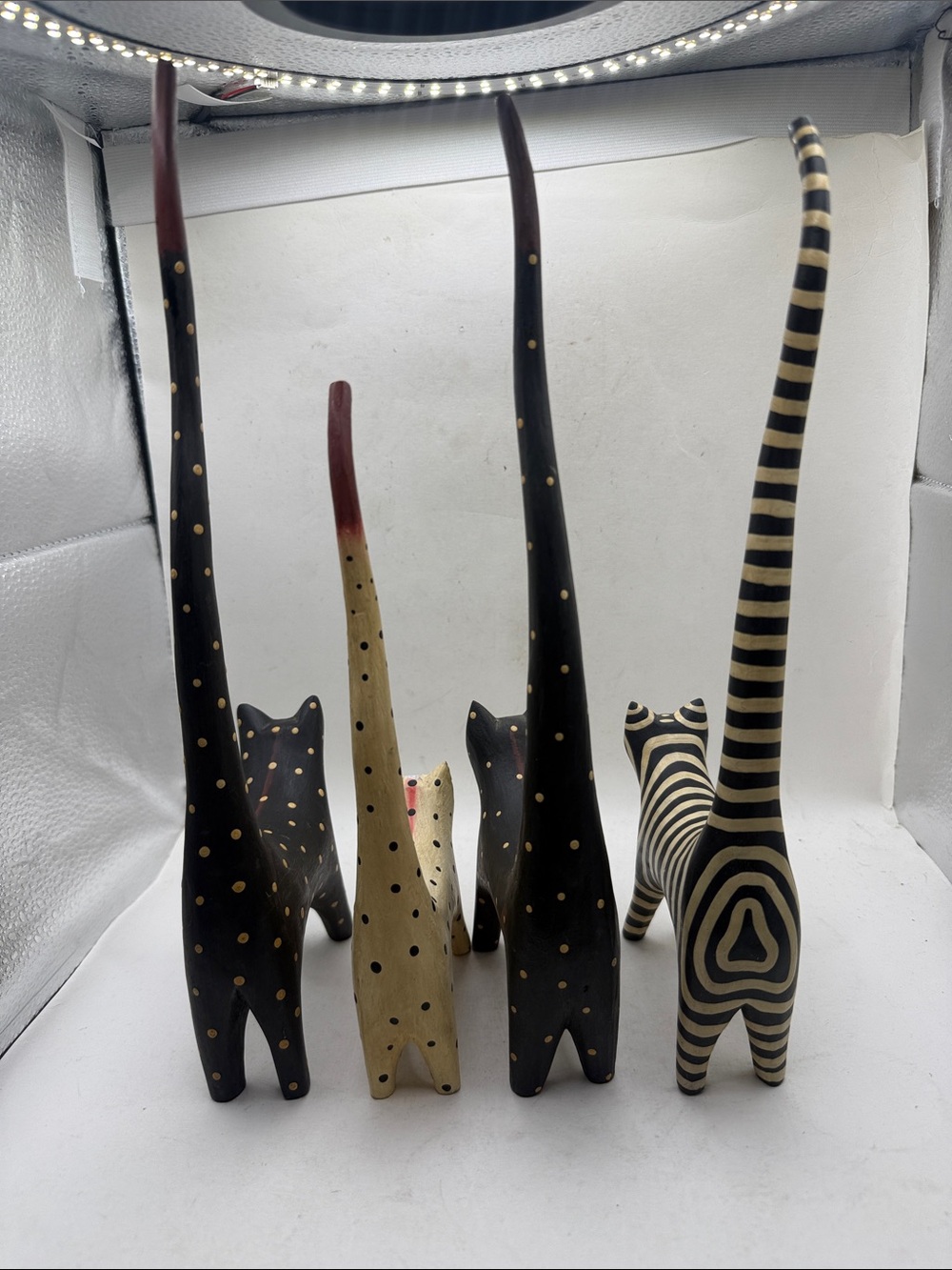 Vtg Hand Carve Bali Wood Long Tail Cat Figurine Set 4 Folk Art Decor Collectible - Picture 4 of 16